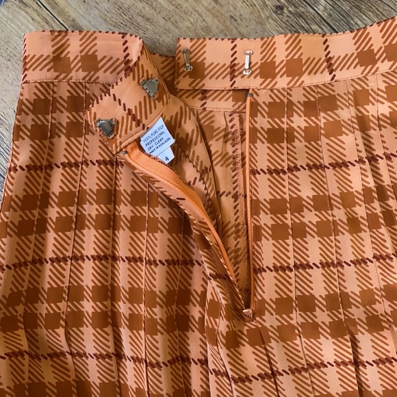 High waist preppy orange plaid pleated midi skirt - Picture 6 of 16
